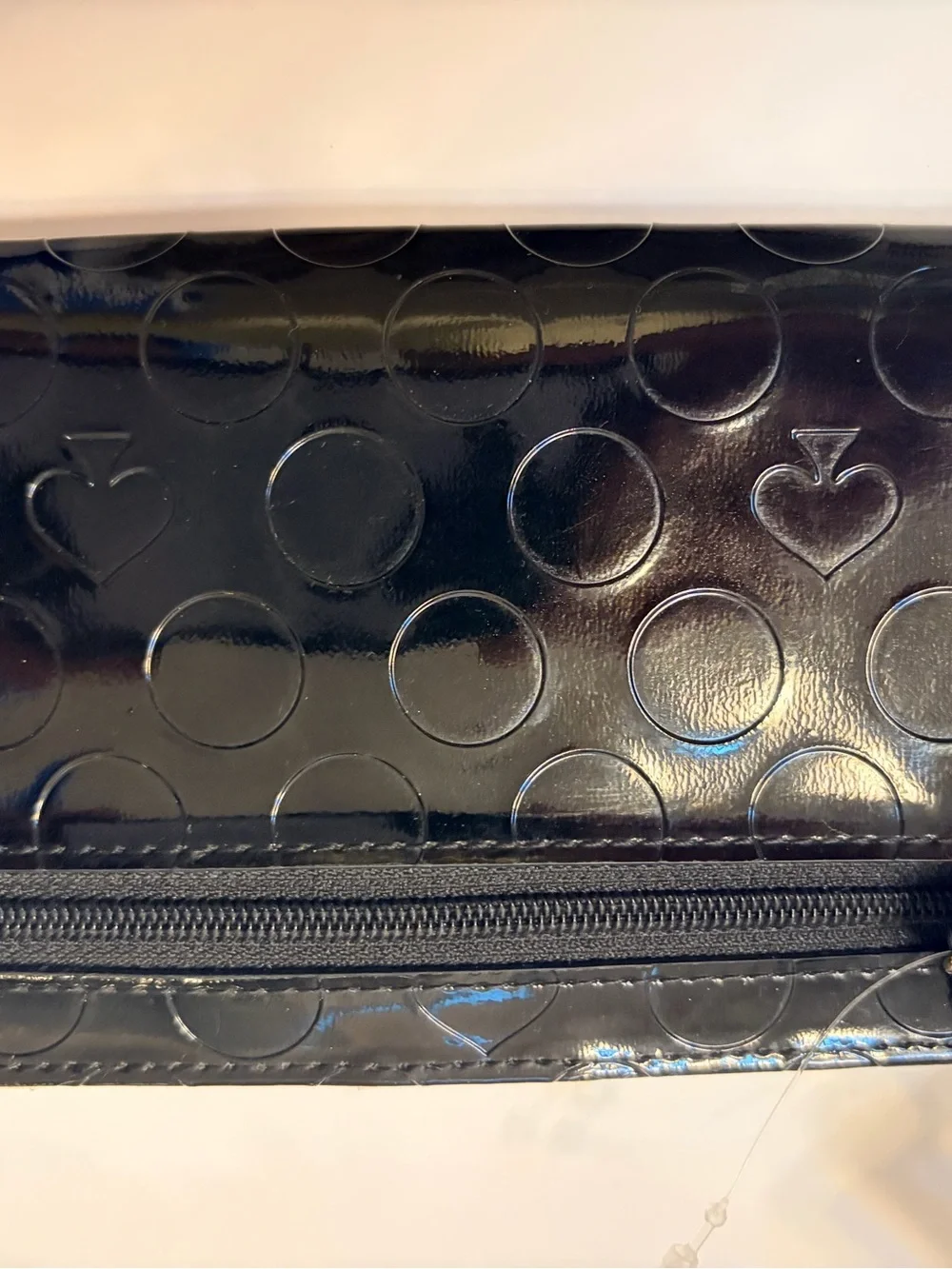 kate spade Black Patent Polka Dot Long Wallet with Tan Logo Plaque